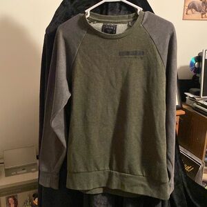 Guess sweatshirt. Dark green body and gray sleeves.